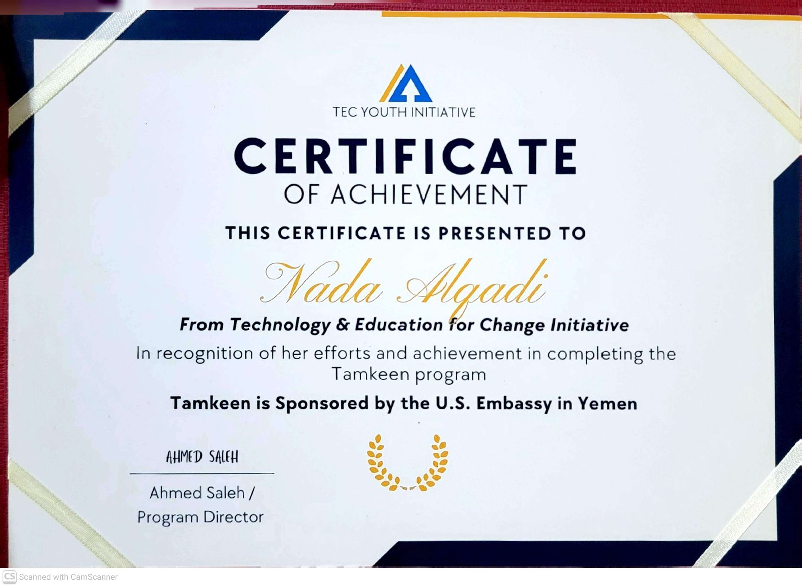 Certificate in Certificate of Achievement – Tamkeen Program